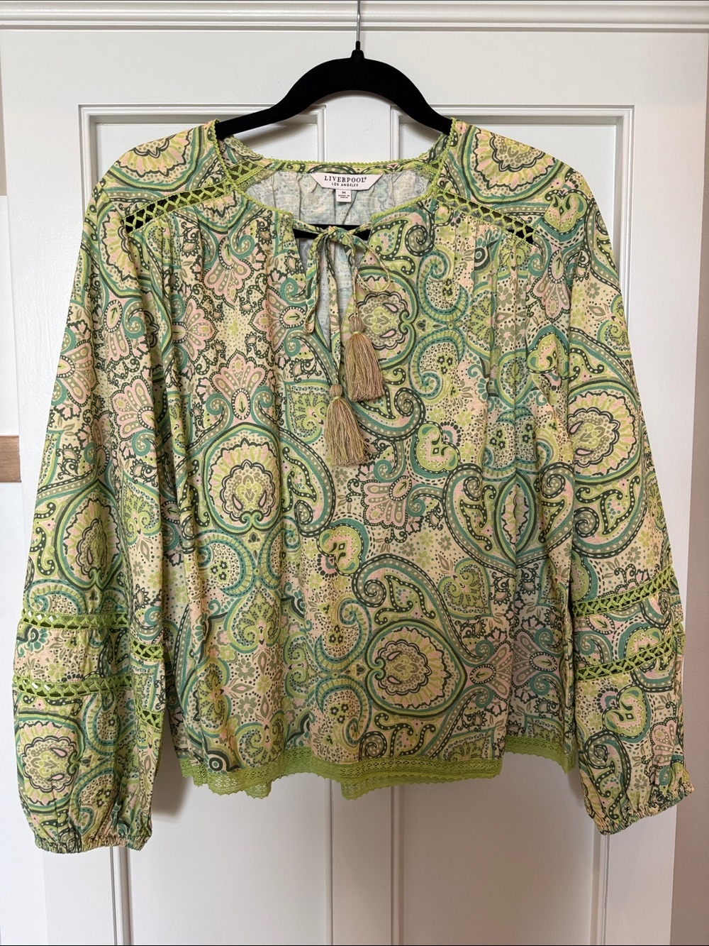 Liverpool Green Paisley Tie-Neck Tunic with Tassels